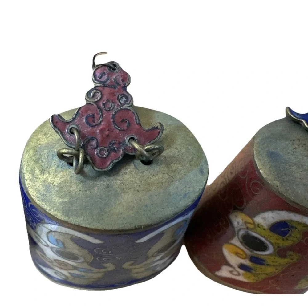 VINTAGE Chinese Brass CLOISONNÉ Enamel Chime Music Meditation Bells Replacements